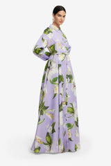 Josephine Silk Gown - Lily Blossom Print in Lilac