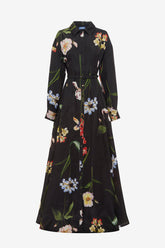Josephine Silk Gown - Botanical Print in Ebony