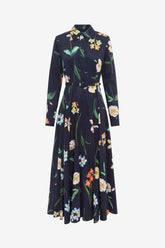 Zara Shirt Midi Dress - Botanical Print in Ebony