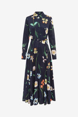 Zara Shirt Midi Dress - Botanical Print in Ebony
