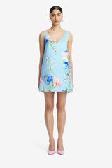 Kaelyn V Neck Mini Dress - Garden Print in Baby Blue