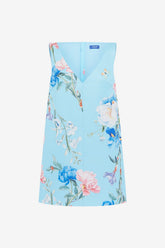 Kaelyn V Neck Mini Dress - Garden Print in Baby Blue