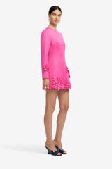 Aliza Long Sleeve Petal Mini Dress - Hot Pink