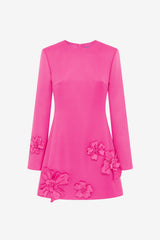 Aliza Long Sleeve Petal Mini Dress - Hot Pink