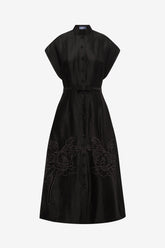 Aubrey Appliqué Shirt Midi Dress - Ebony
