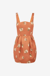 Piper Bell Shape Mini Dress - Lily Print in Ochre