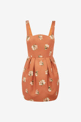 Piper Bell Shape Mini Dress - Lily Print in Ochre