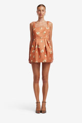 Piper Bell Shape Mini Dress - Lily Print in Ochre