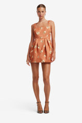 Piper Bell Shape Mini Dress - Lily Print in Ochre