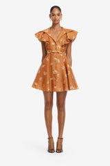 Isla Mini Dress - Lily Print in Ochre