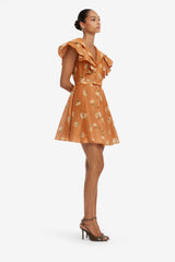 Isla Mini Dress - Lily Print in Ochre
