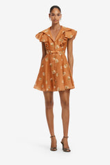 Isla Mini Dress - Lily Print in Ochre