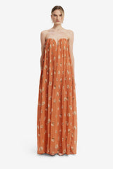 Dahlia Gown - Lily Print in Ochre