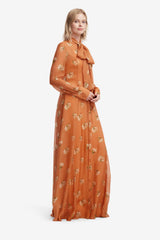 Lilith Tie Neck Maxi Dress - Lily Print in Ochre