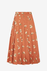 June Pleated Maxi Skirt - Lily Print in Ochre