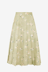 June Pleated Maxi Skirt - Pistachio Rose Print