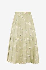 June Pleated Maxi Skirt - Pistachio Rose Print