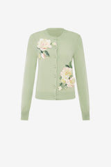 Claire Embroidered Cashmere Blend Cardigan - Pistachio Rose Print