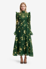 Katrina Butterfly Sleeve Midi Dress - Forest Print