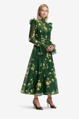 Katrina Butterfly Sleeve Midi Dress - Forest Print