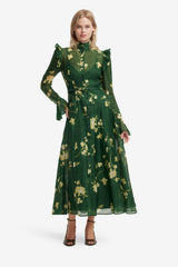 Katrina Butterfly Sleeve Midi Dress - Forest Print
