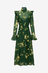 Katrina Butterfly Sleeve Midi Dress - Forest Print