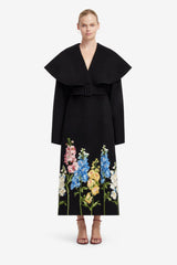 Joan Embroidered Wool Coat - Snapdragon Print in Ebony