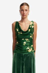 Zuri Cowl Neck Top - Forest Print