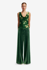 Elisha Velvet Wide Leg Pants - Forest