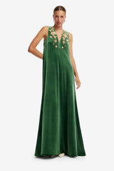 Agathy Velvet Embellished Gown - Forest