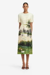 Elizabeth Jacquard Short Sleeve Midi Dress - Serene Print