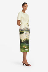 Elizabeth Jacquard Short Sleeve Midi Dress - Serene Print