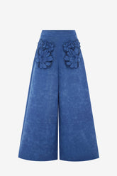 Christine Appliqué Vegan Suede Pants - Azure