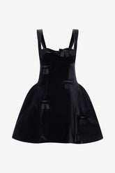 Ariel Velvet Bow Mini Dress - Ebony