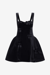 Ariel Velvet Bow Mini Dress - Ebony