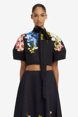 Molly Puff Sleeve Top - Snapdragon Print in Ebony