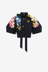 Molly Puff Sleeve Top - Snapdragon Print in Ebony