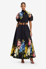 Molly Puff Sleeve Top - Snapdragon Print in Ebony