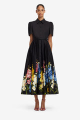 Bianca Short Sleeve Midi Dress - Snapdragon Print in Ebony