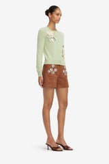 Tessa Embellished Vegan Suede Shorts - Chestnut