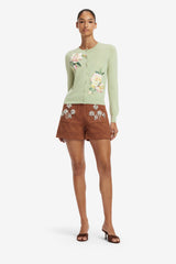 Claire Embroidered Cashmere Blend Cardigan - Pistachio Rose Print