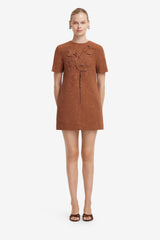 Alexa Appliqué Vegan Suede Tshirt Mini Dress - Chestnut