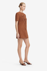 Alexa Appliqué Vegan Suede Tshirt Mini Dress - Chestnut