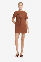Alexa Appliqué Vegan Suede Tshirt Mini Dress - Chestnut