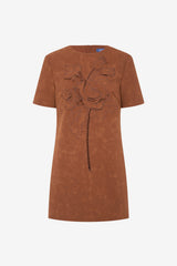Alexa Appliqué Vegan Suede Tshirt Mini Dress - Chestnut