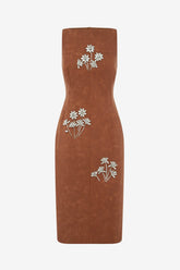 Eleanor Embellished Vegan Suede Midi Dress - Chestnut