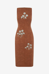 Eleanor Embellished Vegan Suede Midi Dress - Chestnut