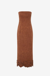 Rayna Appliqué Vegan Suede Bustier Maxi Dress - Chestnut