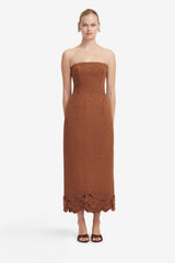 Rayna Appliqué Vegan Suede Bustier Maxi Dress - Chestnut