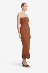 Rayna Appliqué Vegan Suede Bustier Maxi Dress - Chestnut